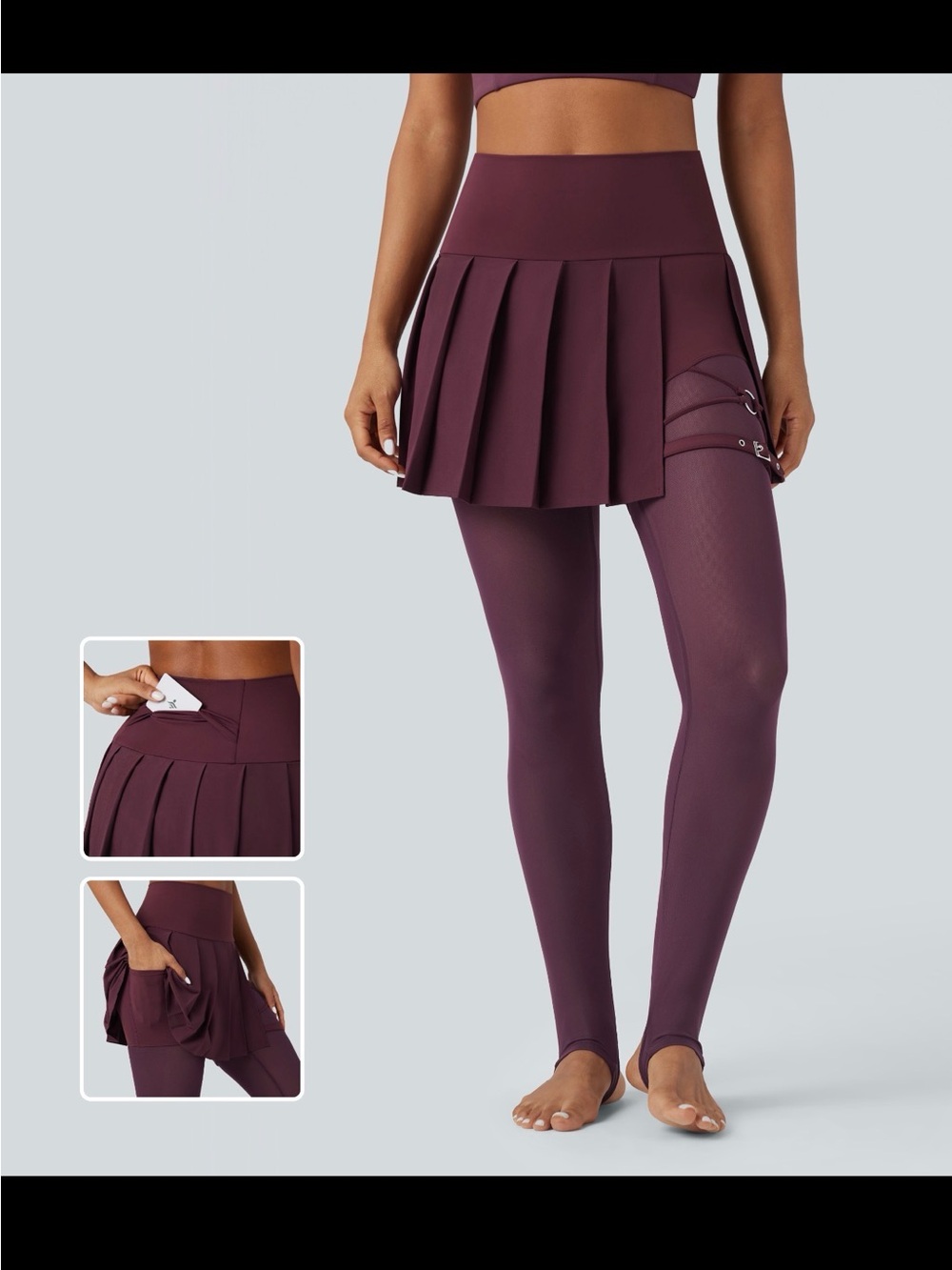 HALARA Pleated Plum Skirted Leggings - Deep Plum